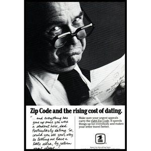 1979 USPS US Post Office Zip Code Vintage Print Ad Rising Cost Dating Wall Art